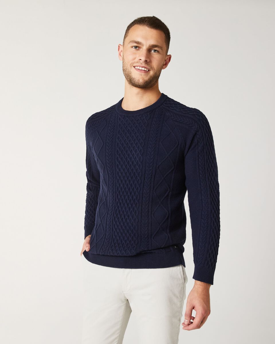 Mens Navy Cable Knit Jumper